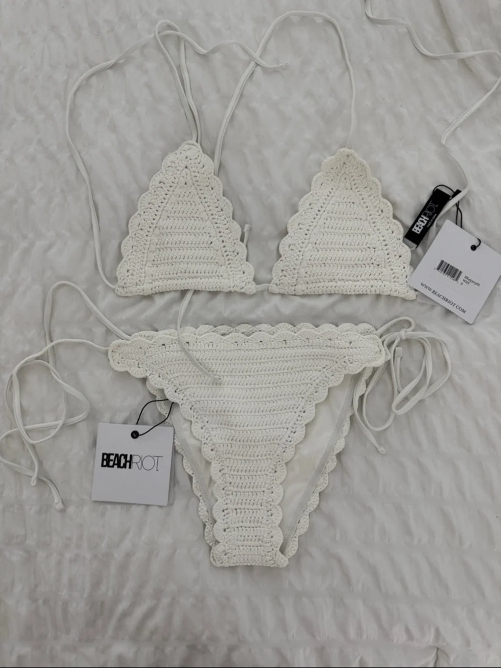 Brand New Beach Riot White Crochet 2 Piece Swim Suit - Picture 1 of 4